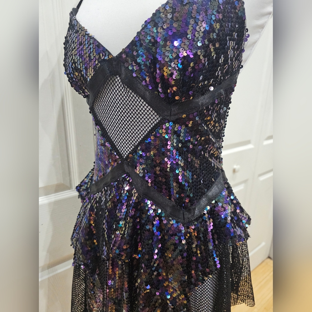 Dolls Kill Club Exx Fantastical Firefly Fishnet Sequin Black Purple Rave Dress S - Picture 6 of 14
